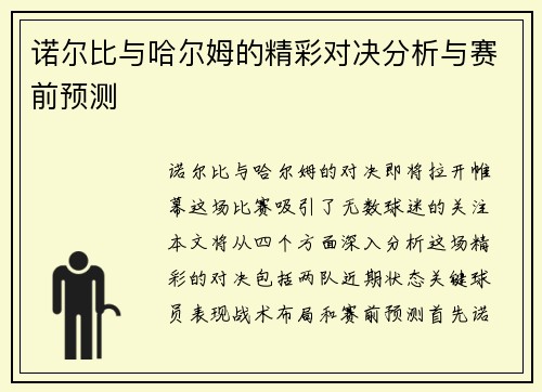 诺尔比与哈尔姆的精彩对决分析与赛前预测